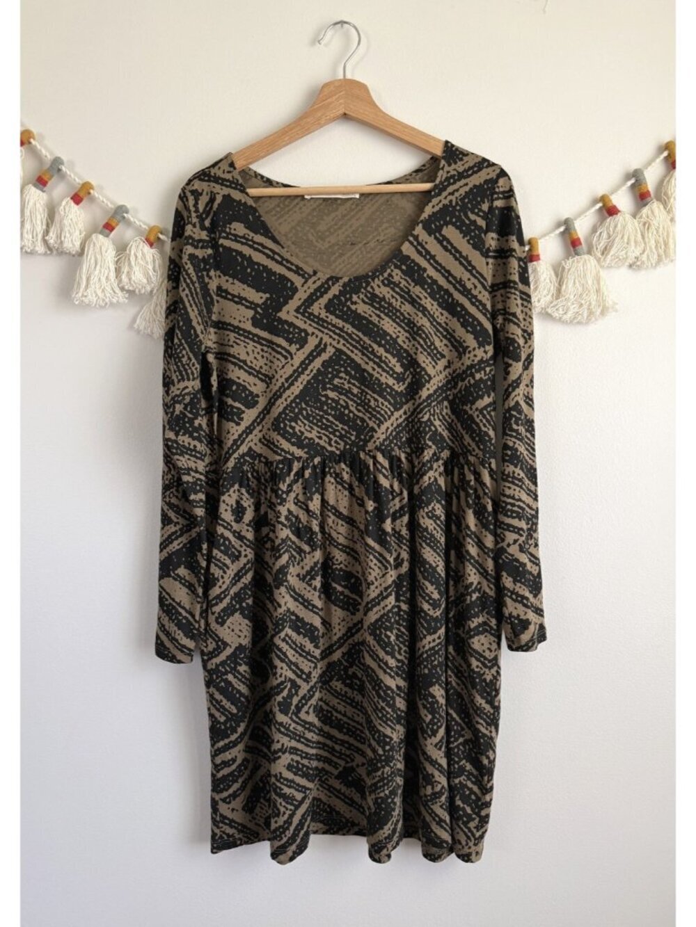 Peruvian Connection Anna Shirt Dress In Abstract Brown Boho Peasant Cottage M